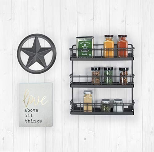 Vintage Industrial Gray 3-Tier Spice Rack for Kitchen and Pantry