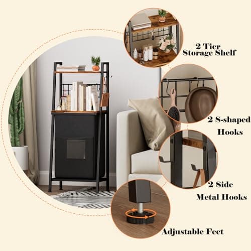 Furnulem 2-Tier Laundry Hamper with Hooks & Divided Bag for Laundry Room, Bathroom, & More