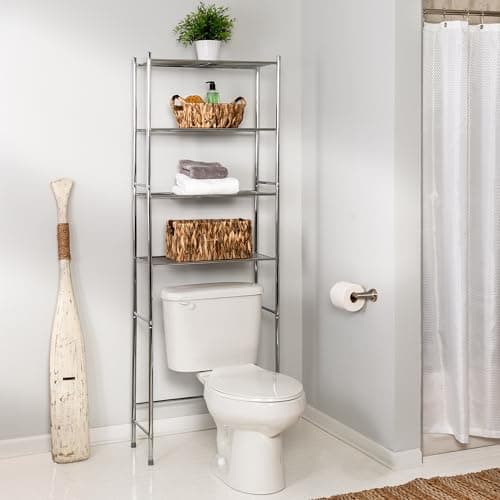 Honey-Can-Do 4-Tier Over-The-Toilet Organizer - Space-Saving Steel Shelf, Neutral Chrome, 24"W x 68"H