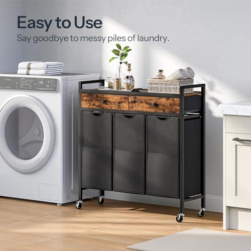 HOOBRO 3-Section 130L Rustic Brown Laundry Sorter with Drawers and Bags BF78XY01