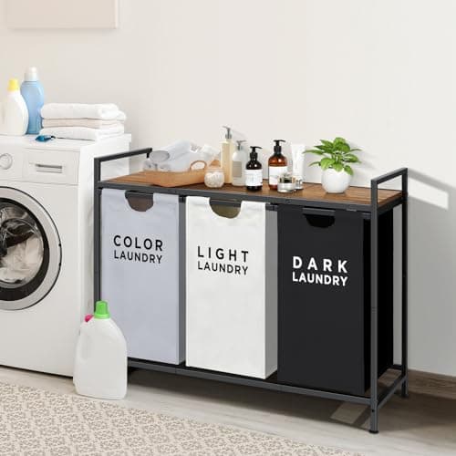 Ollieroo 3-Section Rolling Laundry Sorter with Shelf & Bags