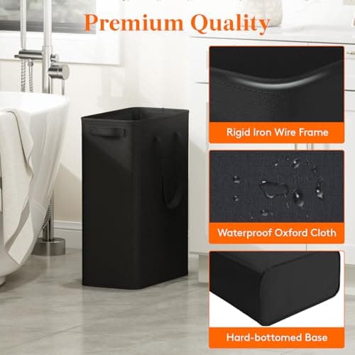Lifewit 2-Pack 50L Slim Laundry Hamper, Black Collapsible Bin for Bathroom Dorm Room
