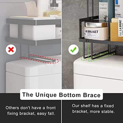 3-Tier Over-The-Toilet Storage Shelf with Hooks - Punch-Free Bathroom Organizer, Black
