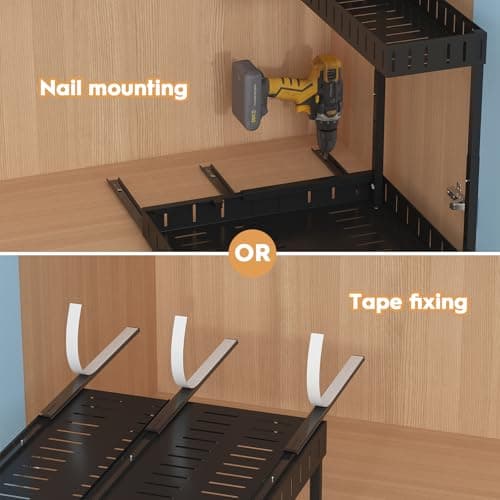 REALINN 2 Tier Expandable Under Sink Organizer, Adjustable & Black, 2 Pack