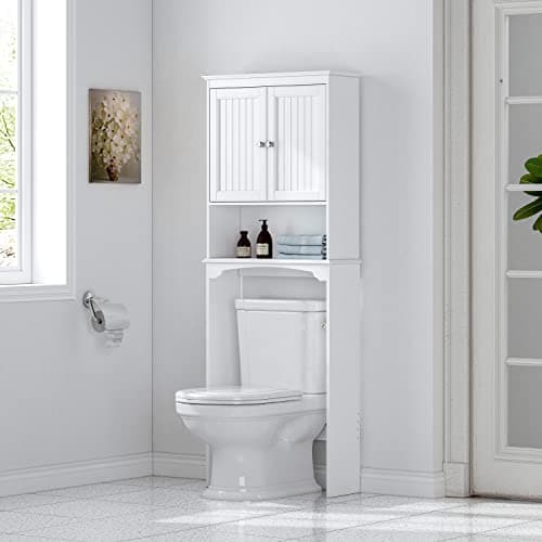 Spirich White Toilet Storage Cabinet with Organizer Shelves