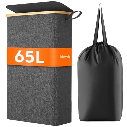 Slim 50L Laundry Hamper with Lid and Bamboo Handles