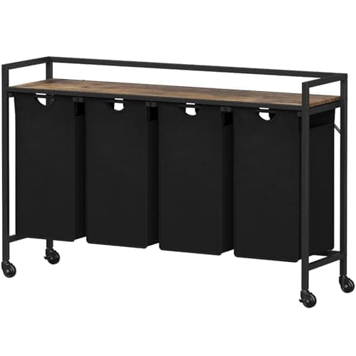 Lifewit 4-Section Laundry Hamper with Bags & Handles, 168L, Black