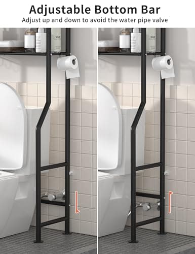 Black 3-Tier Over-the-Toilet Storage Shelves with Hooks and Paper Holder