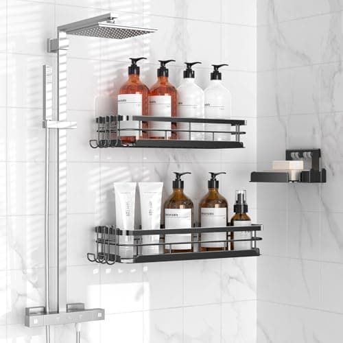 Large Rustproof Stainless Steel Shower Caddy with Soap Holder & 4 Hooks