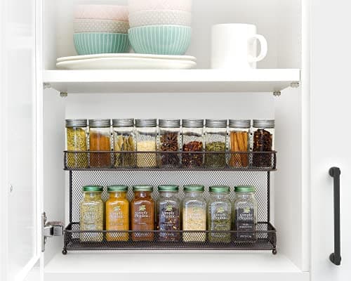 CAXXA 2PK 2-Tier Spice Rack, Bronze Mesh Storage Organizer