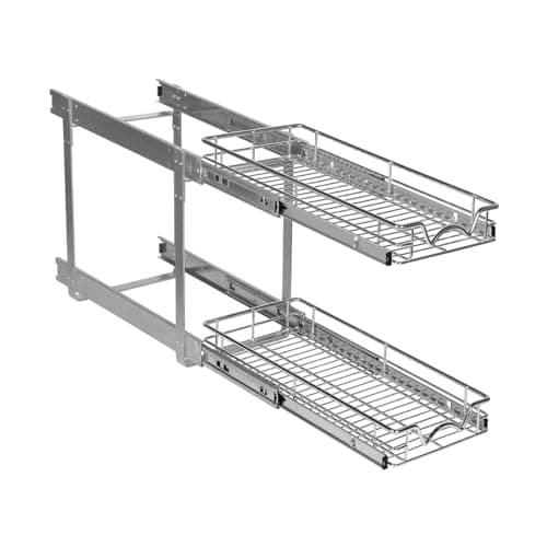 HOLDN' STORAGE Heavy Duty 2 Tier Pull Out Cabinet Organizer - Anti Rust Chrome Finish