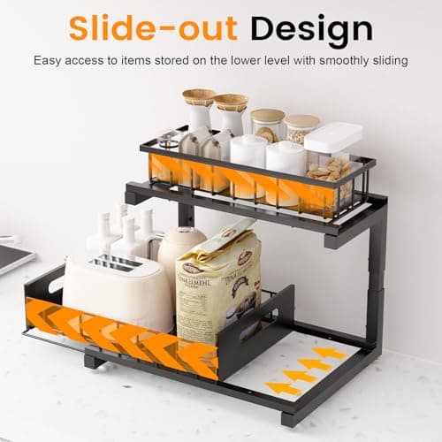 2-Pack Heavy Duty Under Sink Organizer, Adjustable Multi-Purpose Shelf (Black)