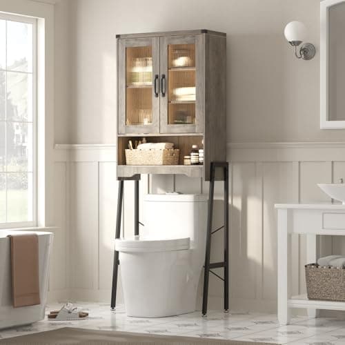 Rattan Over-Toilet Storage Cabinet with Metal Stand and Shelves