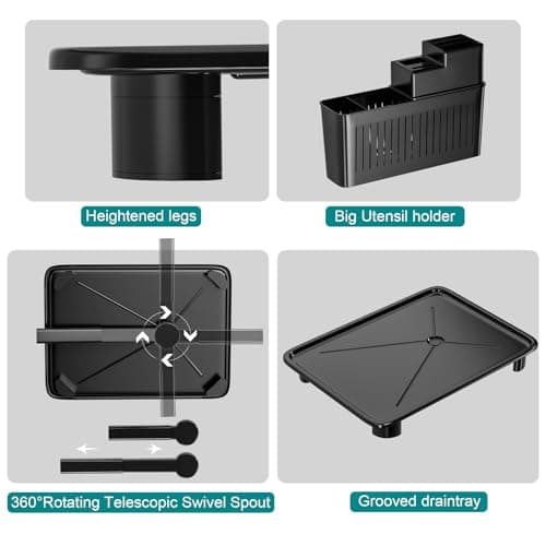 Large Drainboard Rack for Kitchen Counter - 4 Slots, Knife Fork Holder, Cup Organizer, Durable Black Steel