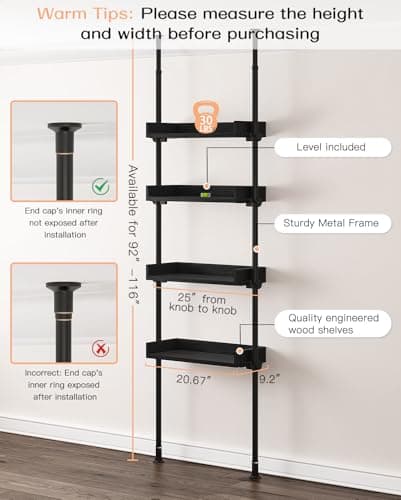 ALLZONE Over Toilet Storage Cabinet, 4 Adjustable Shelves, Black