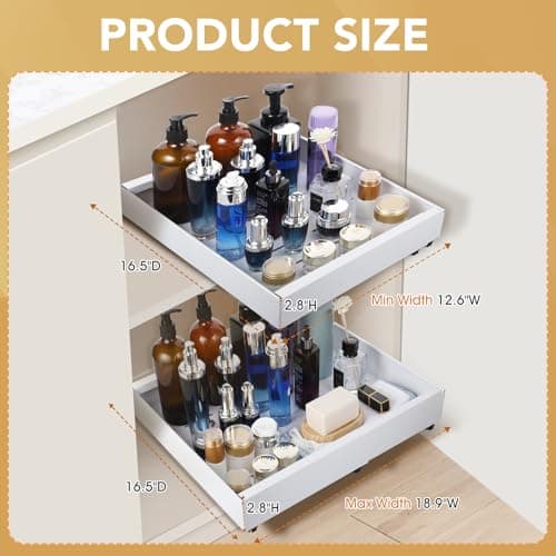 Expandable Cabinet Organizer with Adjustable Drawers - Heavy Duty Pull Out Shelves for Kitchen, Pantry, Bathroom