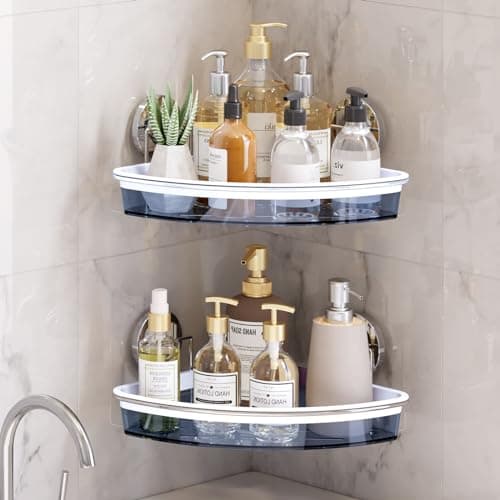 Leverloc No-Drilling Rustproof Black Bathroom Shower Caddy & Hooks, 2 Pack