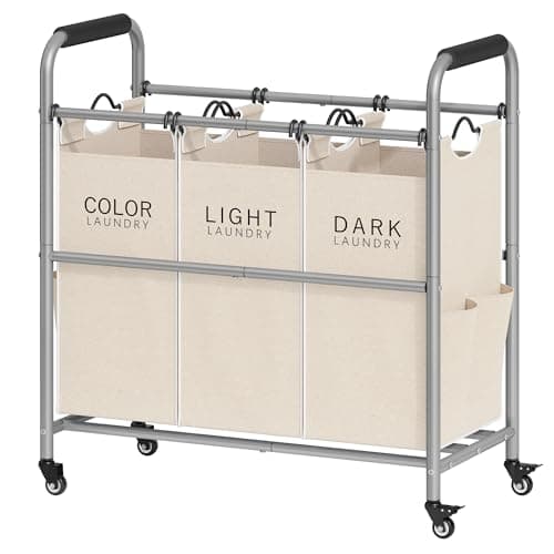 Tajsoon 3 Bag Laundry Sorter Cart, Grey