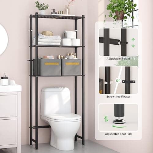 Black 3-Tier Over the Toilet Storage Organizer Rack