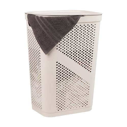 60L Slim Laundry Hamper with Lid, Ventilated Gray Plastic
