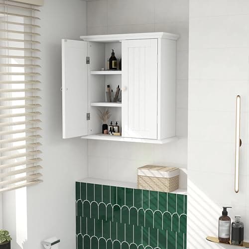 ChooChoo Toilet Wall Cabinet, Space-Saving Medicine Cabinet with 2 Doors & Shelves