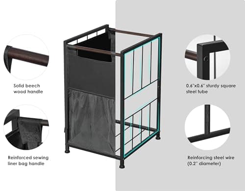 Black Laundry Hamper with Wheels & Adjustable Feet, 90L Liner & Mesh Pocket