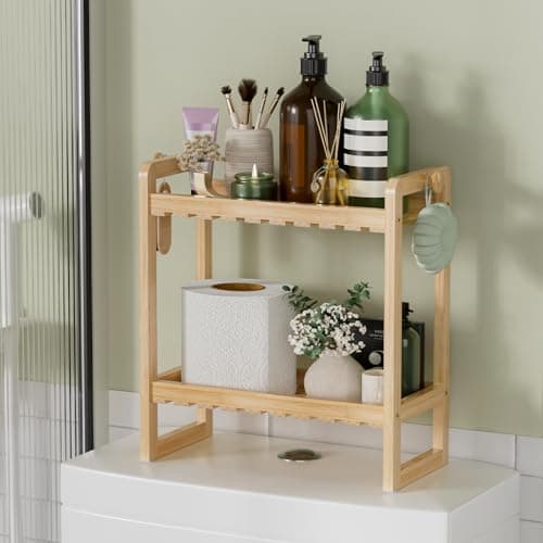 AmazerBath 2-Tier Bamboo Over the Toilet Storage Shelf, Space Saver for Small Bathrooms