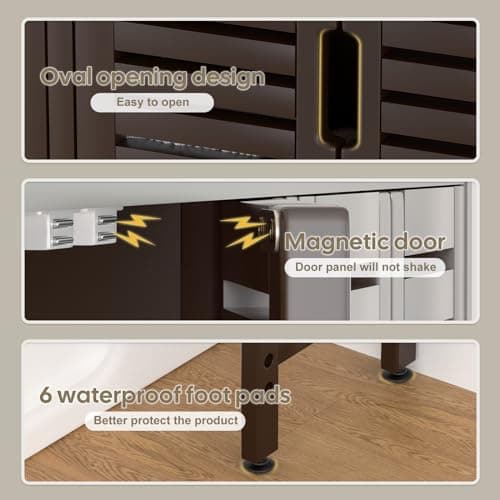 Bamboo Toilet Storage Cabinet with Paper Holder, 4-Door & Waterproof Feet (Brown)