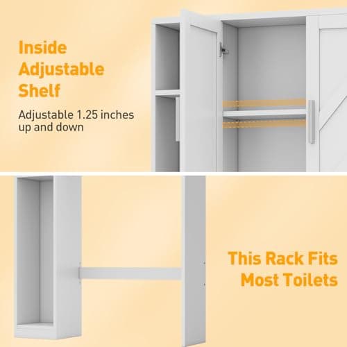 White Space-Saving Toilet Cabinet with 7 Shelves & Paper Holder, Above Toilet Organizer