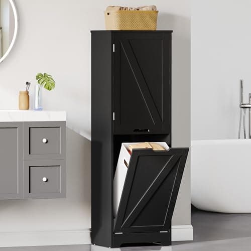 DWVO Tall Laundry Cabinet - 53" Black Storage with Adjustable Shelves