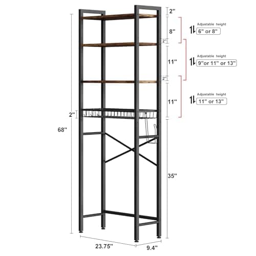 Over-The-Toilet 4-Tier Bathroom Organizer Shelf with Adjustable Basket - Vintage Brown