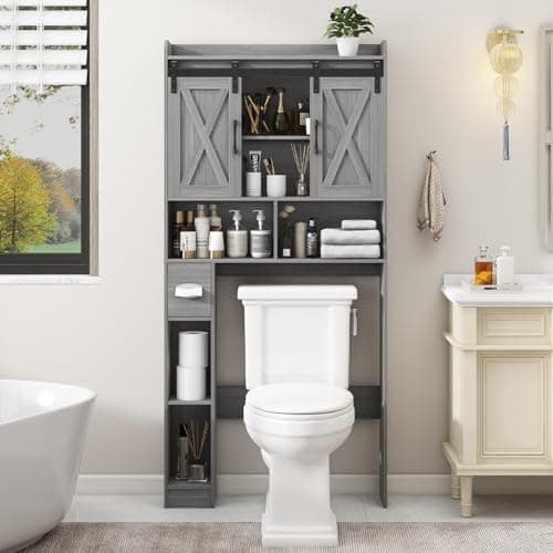 Bathroom Space-Saving Toilet Cabinet with Barn Door