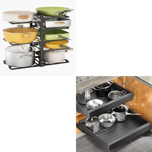 1PC Expandable Cabinet Organizer + 1PC 8 Tier Pan Organizer