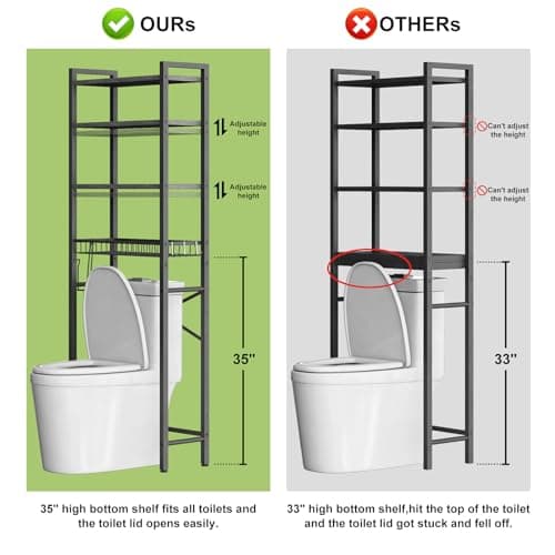4-Tier Over-The-Toilet Storage Rack with Adjustable Shelf and Basket
