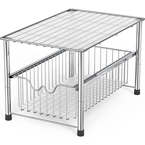 DecoBrothers Chrome Stackable Under Sink Organizer with Sliding Basket