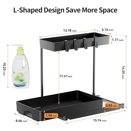 Delamu Under Sink Organizers: 2 Pack L-Shaped Pull-Out Cabinet Storage with Drawer for Bathroom and Kitchen