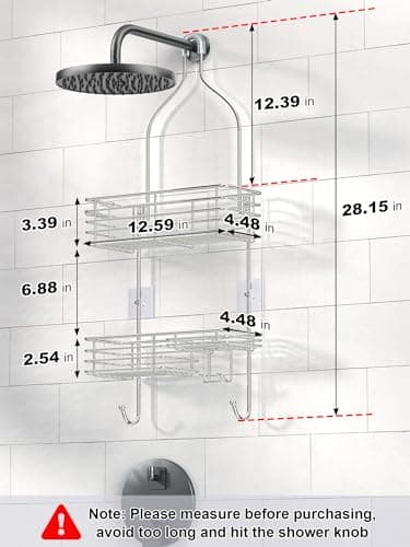 SMARTAKE Rustproof Shower Head Caddy, SUS201 Stainless Steel Over the Shower Organizer, Silver