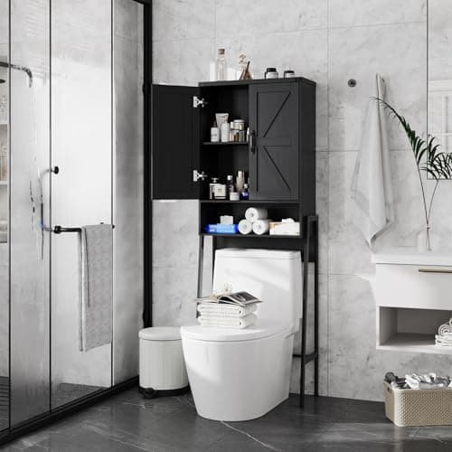 Over-the-Toilet Storage Cabinet with Anti-Tip Shelves, Grey