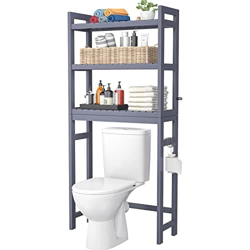 Homykic 3-Tier Bamboo Over-The-Toilet Organizer, White