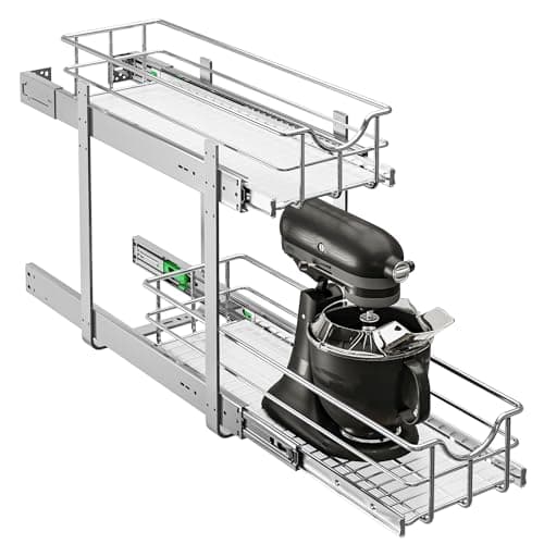 WelFurGeer 2-Tier Stainless Steel Cabinet Organizer with Soft Close Slides and Chrome Wire Basket