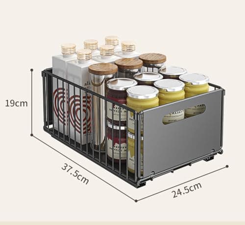 Sliding Cabinet Organizer for Kitchen - No Drilling Needed (Black, 2-Piece, 9.8 W x 15 D x 7.5 H)