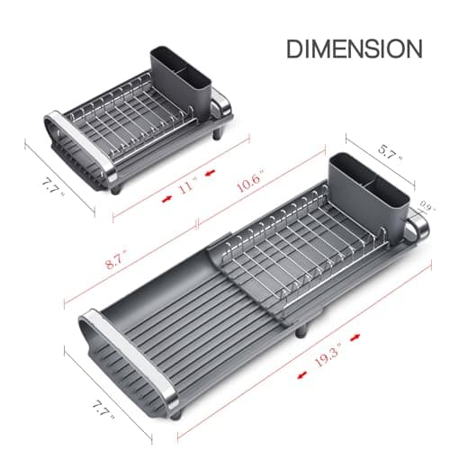 TOOLF Expandable Stainless Steel Dish Drying Rack, Anti-Rust with Cutlery Holder