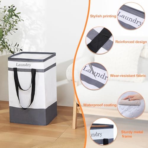 FairyHaus 100L Collapsible Laundry Baskets, 2Pack Black with Carry Handles