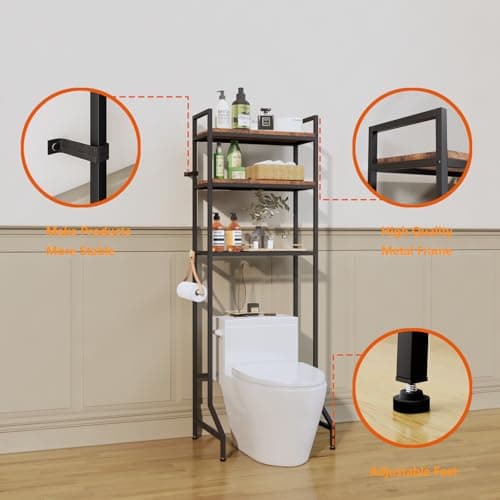 Rustic Brown 3-Tier Toilet Storage Organizer Shelf