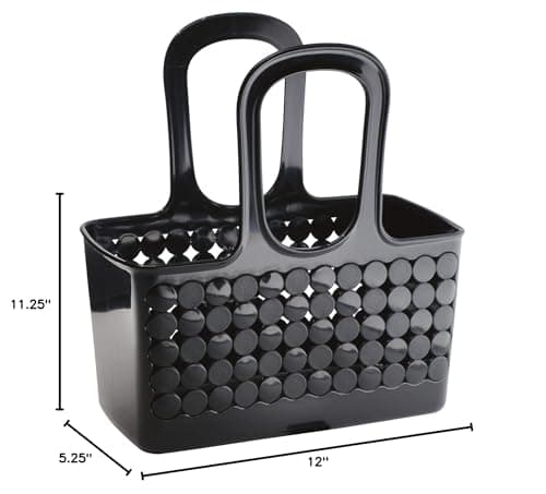 IDesign Black Divided Shower Caddy Tote for Dorm Room and Communal Bathrooms