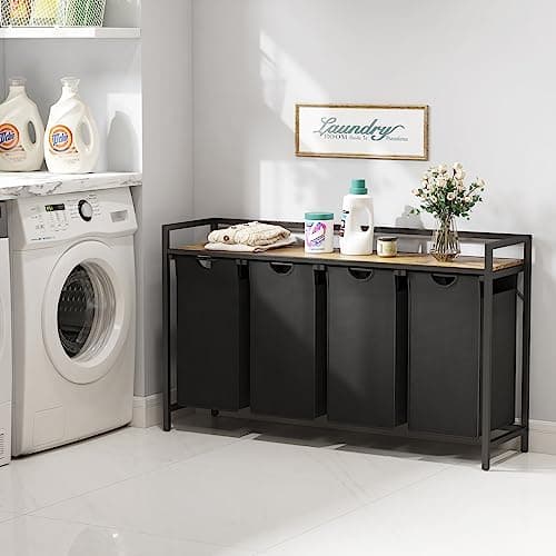 Lifewit 4-Section Laundry Hamper with Bags & Handles, 168L, Black