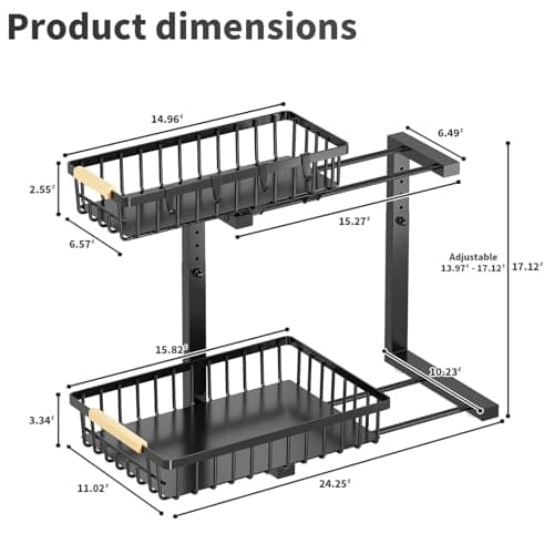 2 sets of adjustable pull-out under-sink organisers for kitchen and bathroom