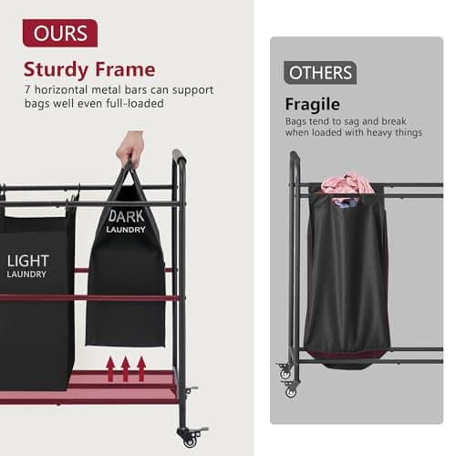 Tajsoon 4 Bag Laundry Sorter Cart, Black