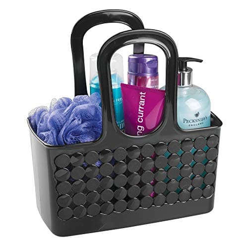 IDesign Black Divided Shower Caddy Tote for Dorm Room and Communal Bathrooms