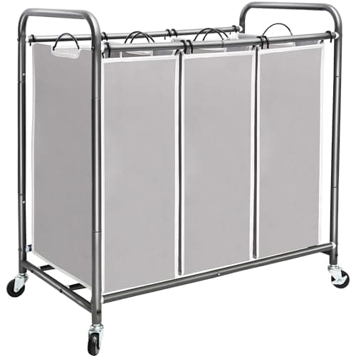 Heavy Duty Rolling Laundry Sorter Cart with Lockable Wheels, Black